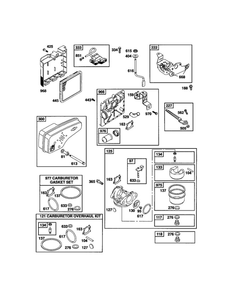 Carburetor/Base/Cover Diagram and Parts List for 122T02-3824-B3  Briggs and Stratton Engine